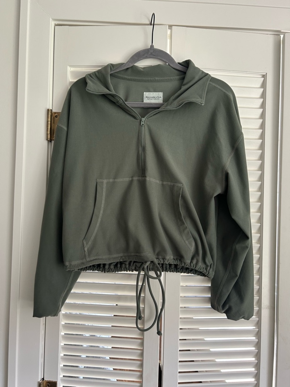 Abercrombie Soft A&F Essential Cinched Contour Half-Zip Sweatshirt Green Medium